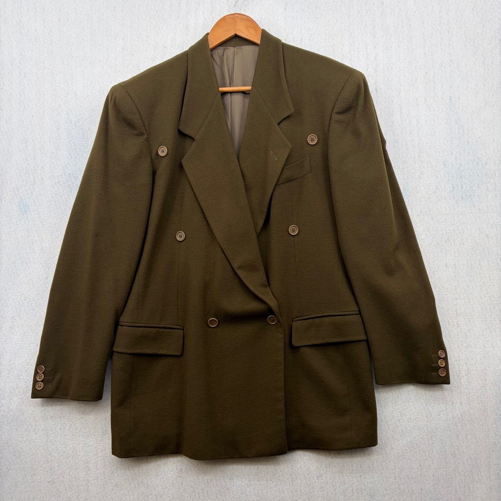 Bill Kaiserman by Forall Mens Olive Green Wool Double Breasted Blazer Italy
